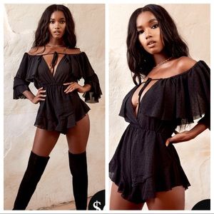 BRAND NEW BLACK SPOT RUFFLED CHIFFON PLAYSUIT